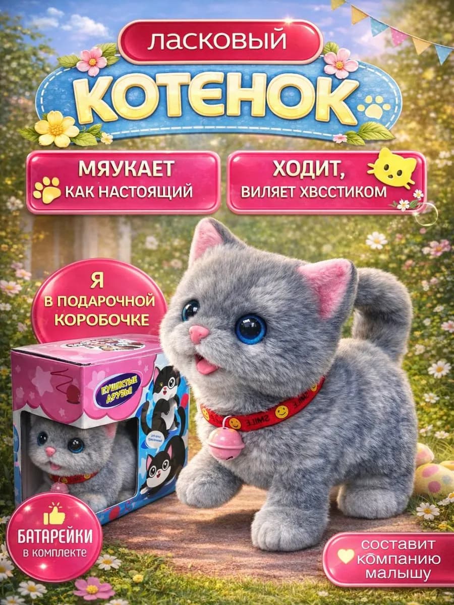 интерактивный котенок игрушка для детей котик