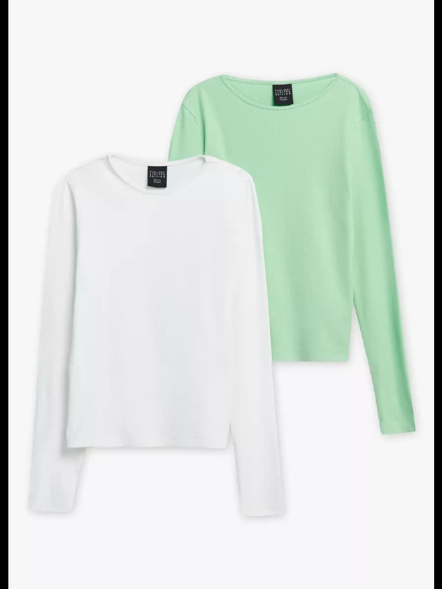 Лонгслив однотонный в рубчик, в комплекте 2 шт