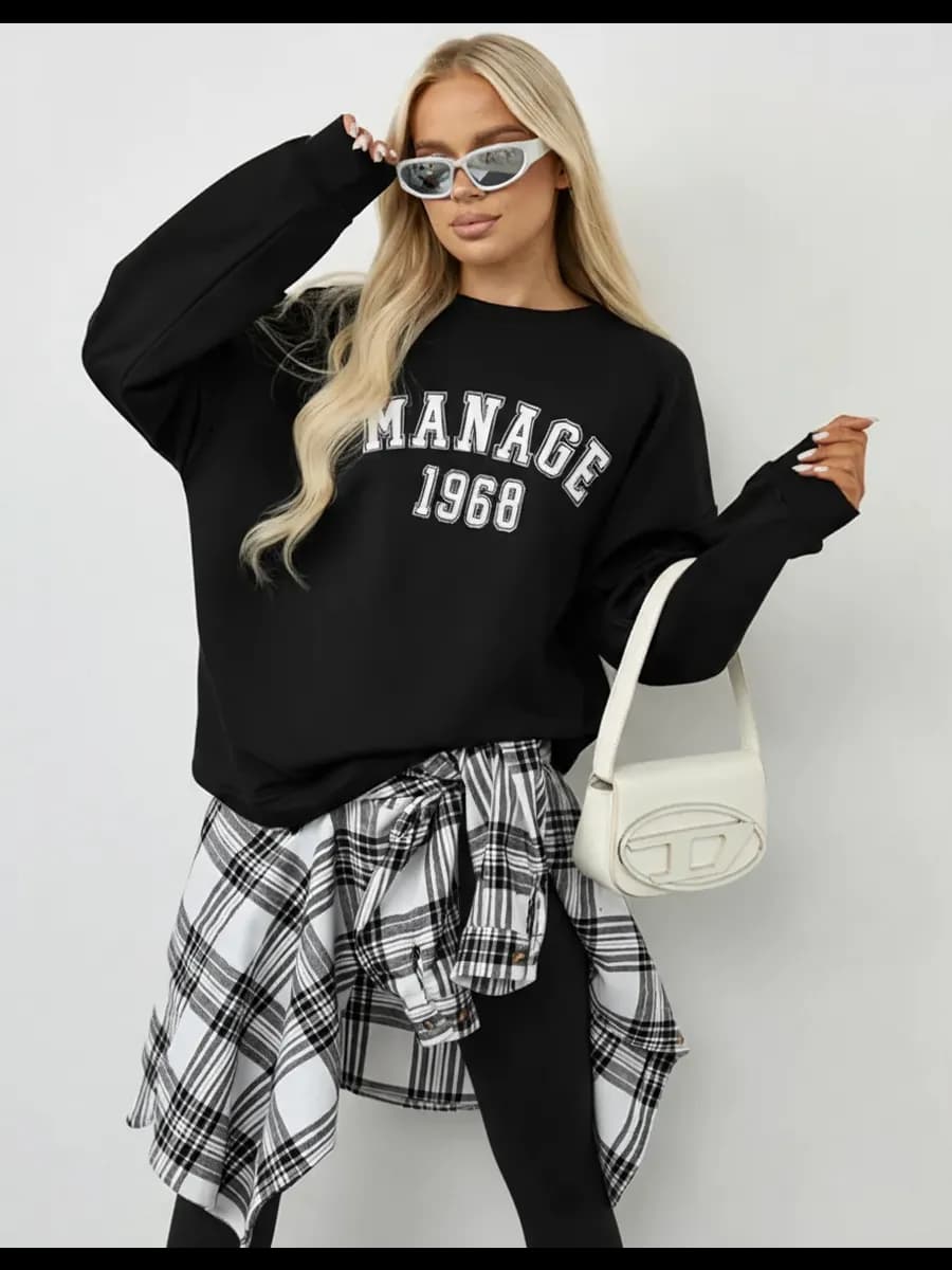 Свитшот оверсайз с принтом без начеса