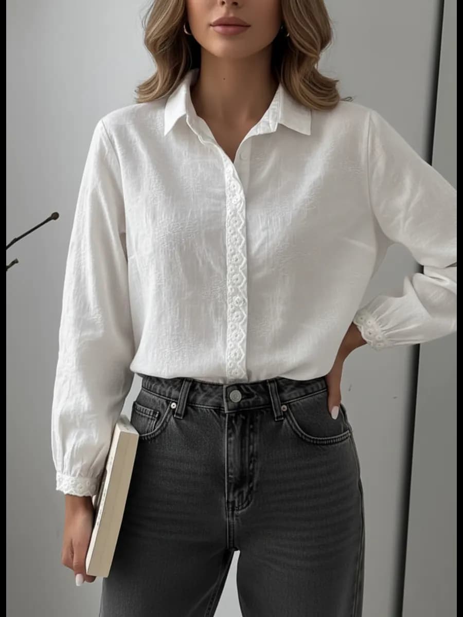 Рубашка шитье хлопок кружевная в офис