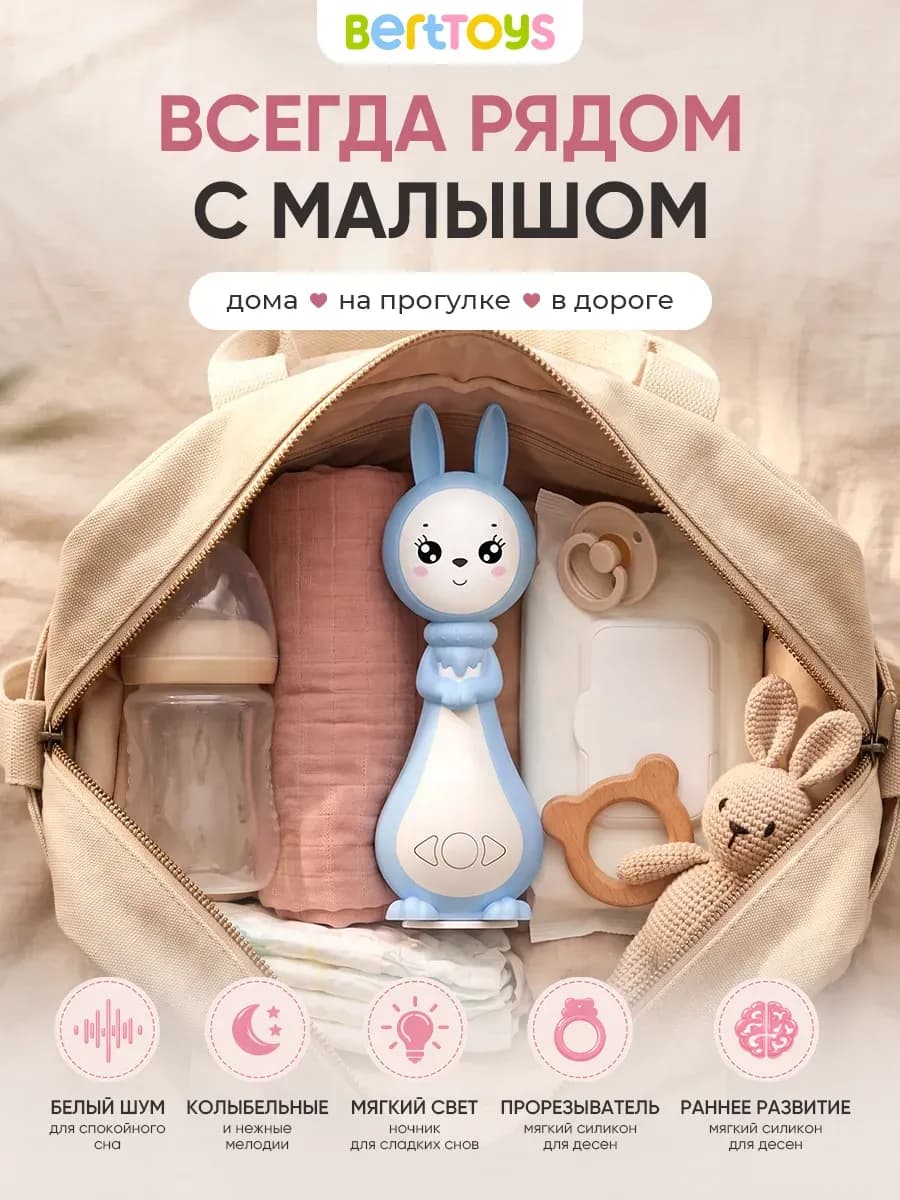 Музыкальная игрушка 0+ Зайчик Няня с белым шумом и ночником