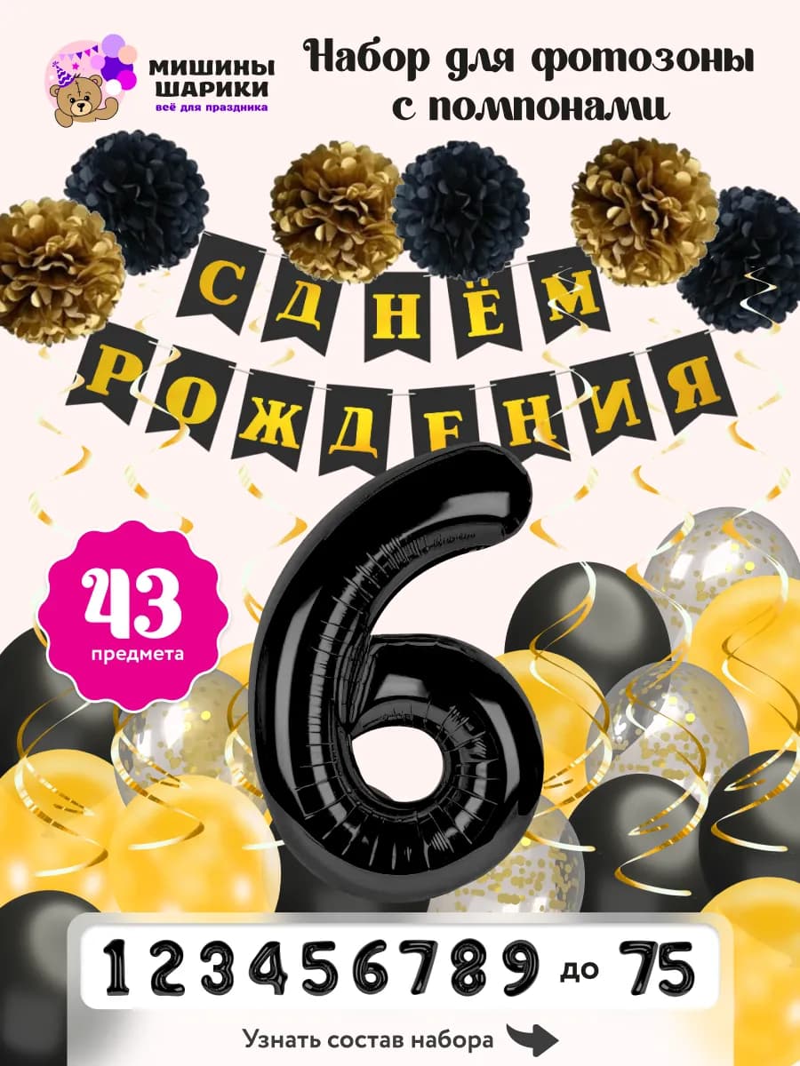 Шарики воздушные набор на 6 лет фотозона