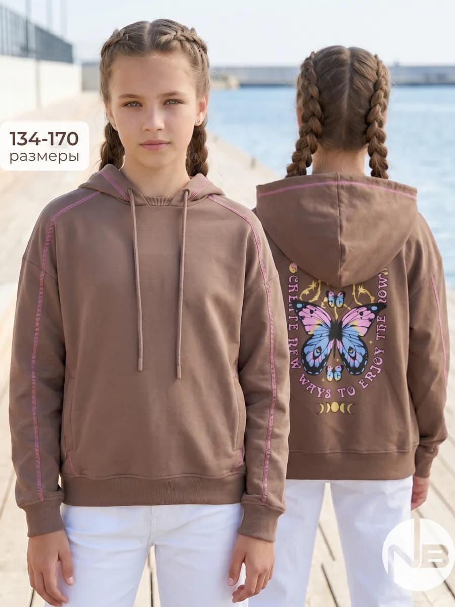 Худи оверсайз без начеса с принтом подростковый толстовка