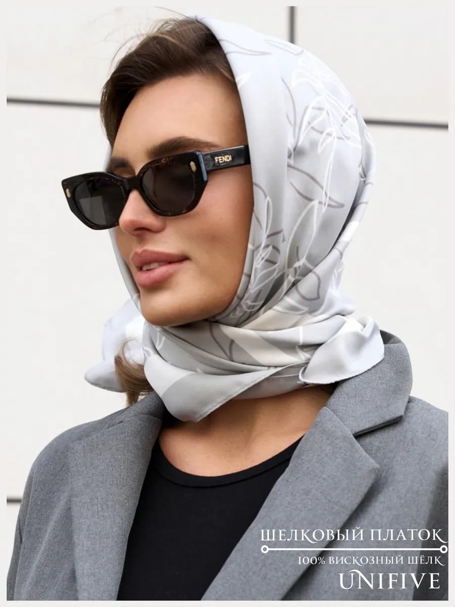 Платок косынка на голову и шею шелковый