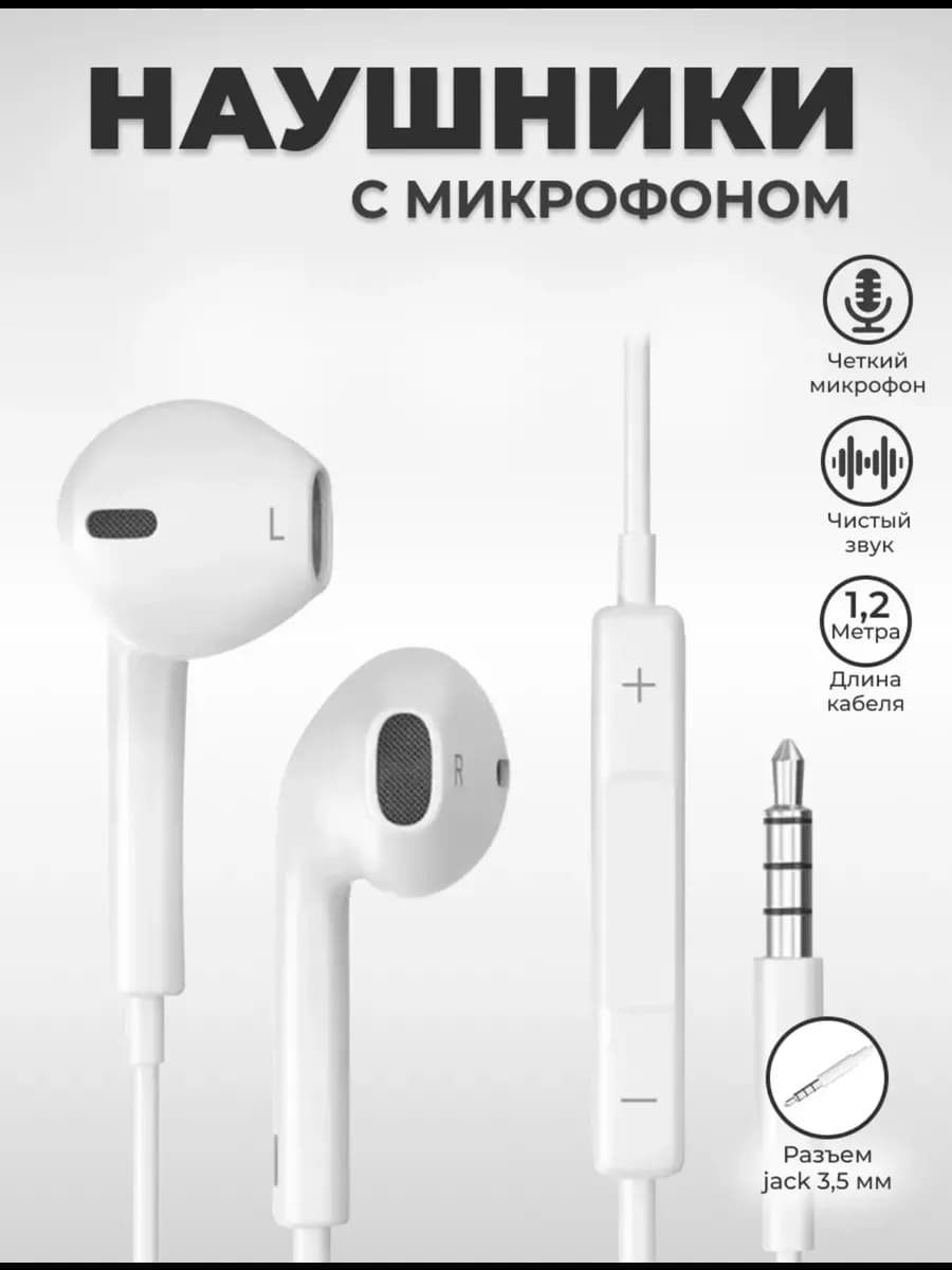 Наушники проводные с микрофоном для iPhone c Jack 3 5 AUX