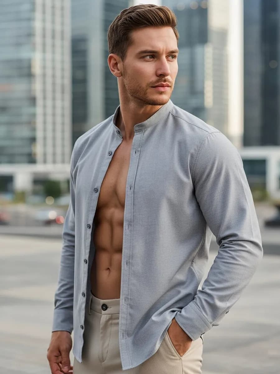 Рубашка с длинным рукавом без воротника