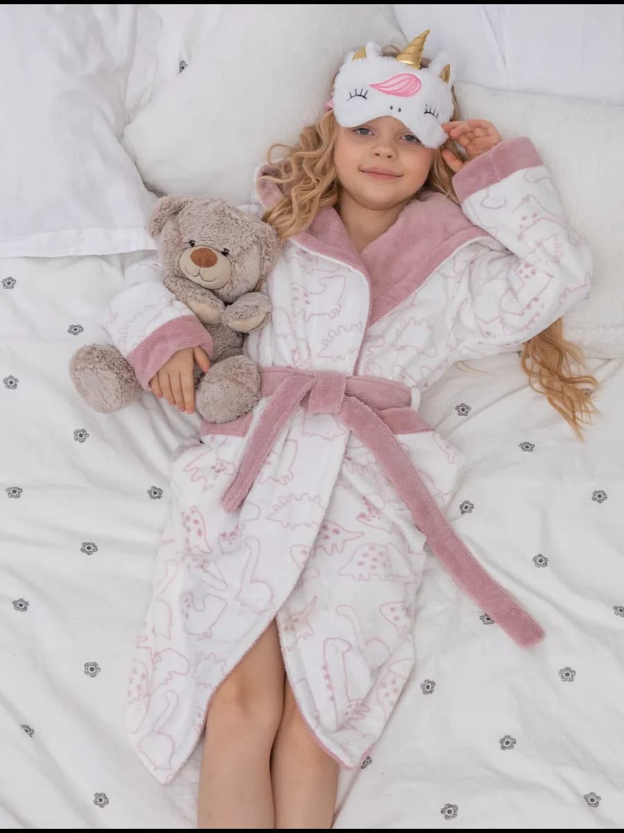 Халат махровый детский с капюшоном DINO