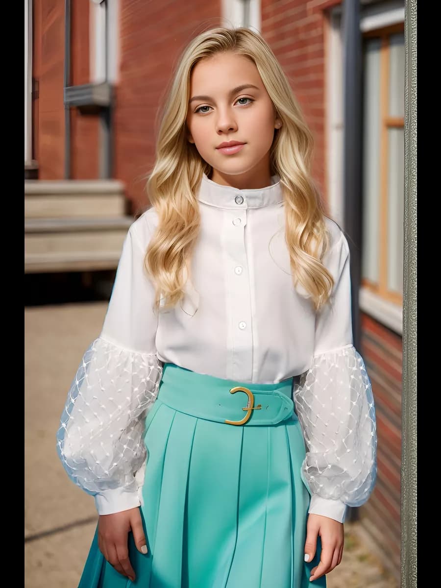 Блузка школьная с рукавами-фонариками белого цвета