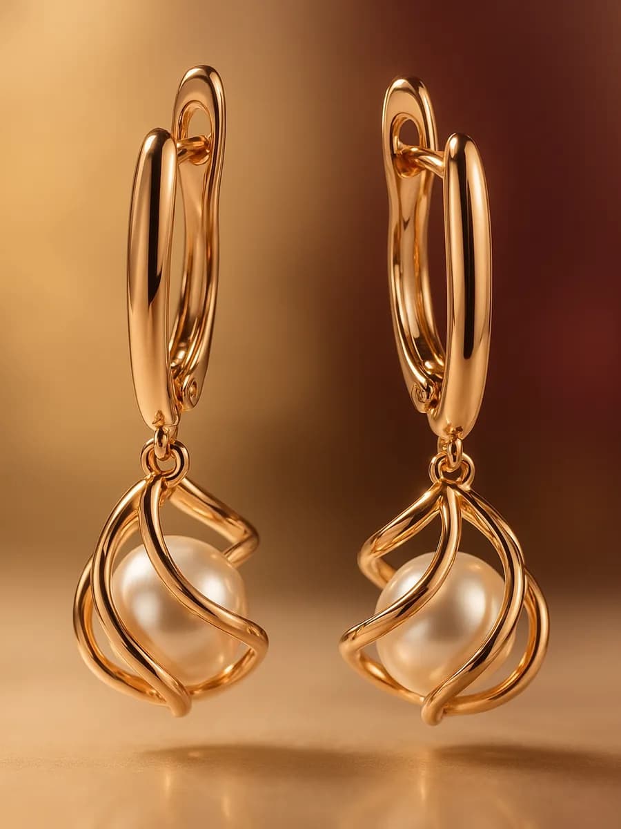 Серьги с жемчугом длинные позолоченные бижутерия