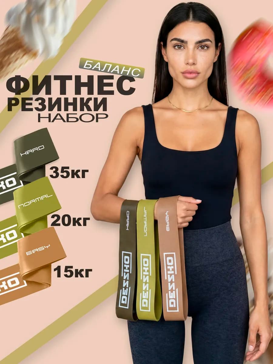 Резинки для фитнеса для ног и ягодиц латексные силовые набор