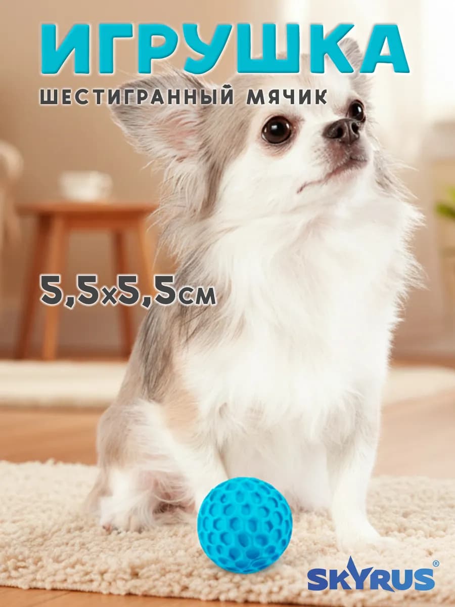Шестигранный мячик для собак резиновый 5.5х5.5см