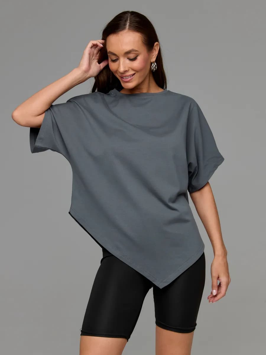 Футболка оверсайз однотонная из хлопка, удлиненная