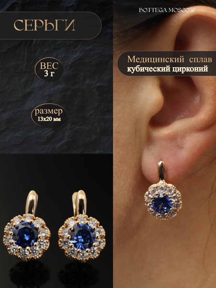 Серьги синие бижутерия