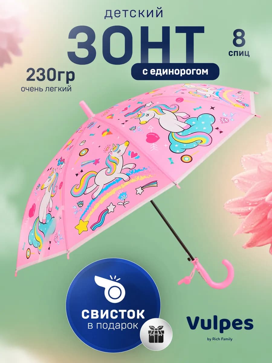 Зонт детский для девочки с единорогами