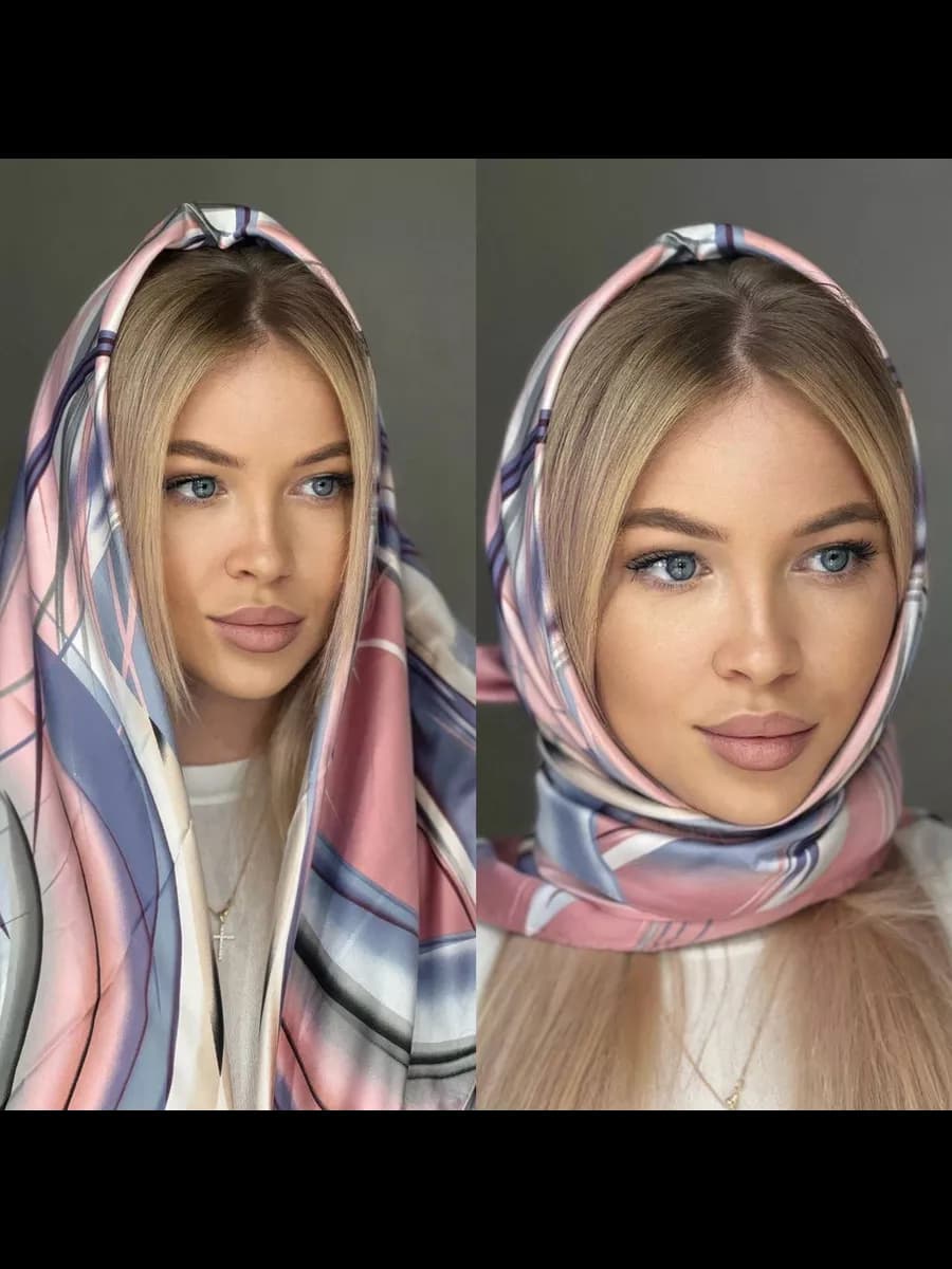 Платок Шелковый на Голову и Плечи Шейный Косынка 90х90