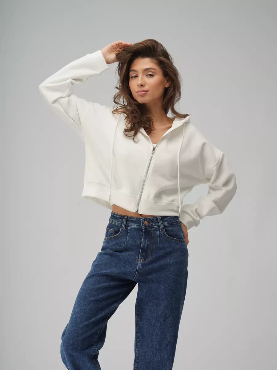 Толстовка укороченная с капюшоном зипка на молнии оверсайз