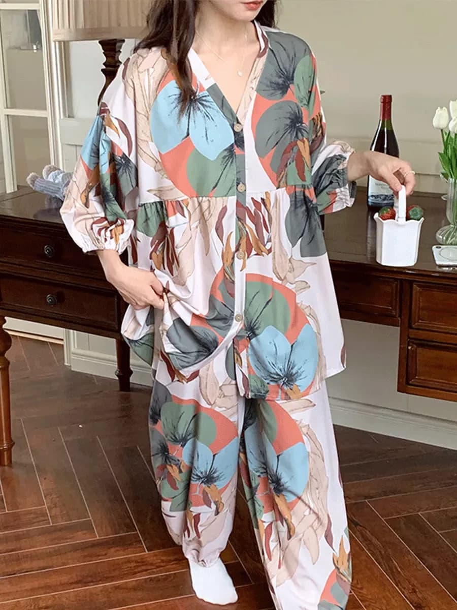 Пижама со штанами оверсайз домашняя одежда y2k - фото 1