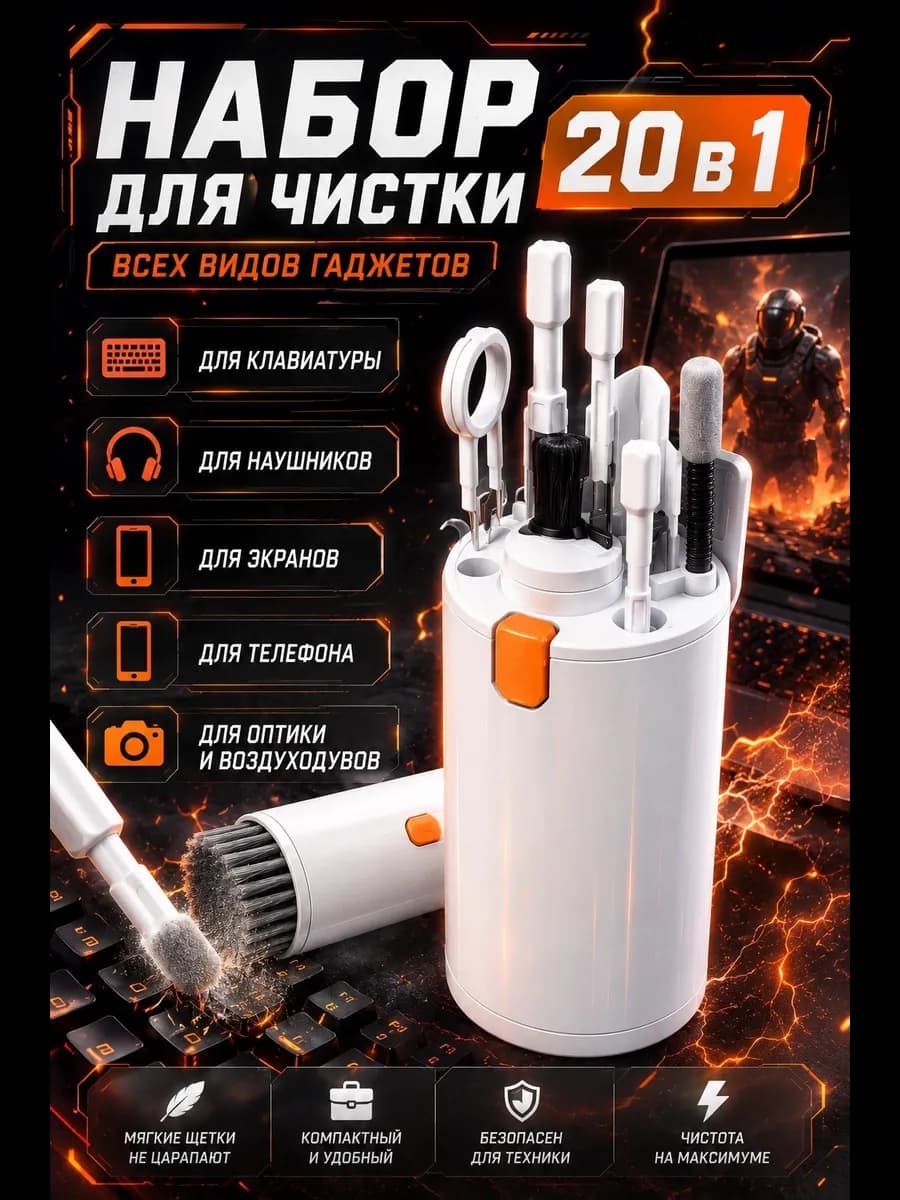 Щетка в наборе для уборки клавиатуры, гаджетов 20 в 1