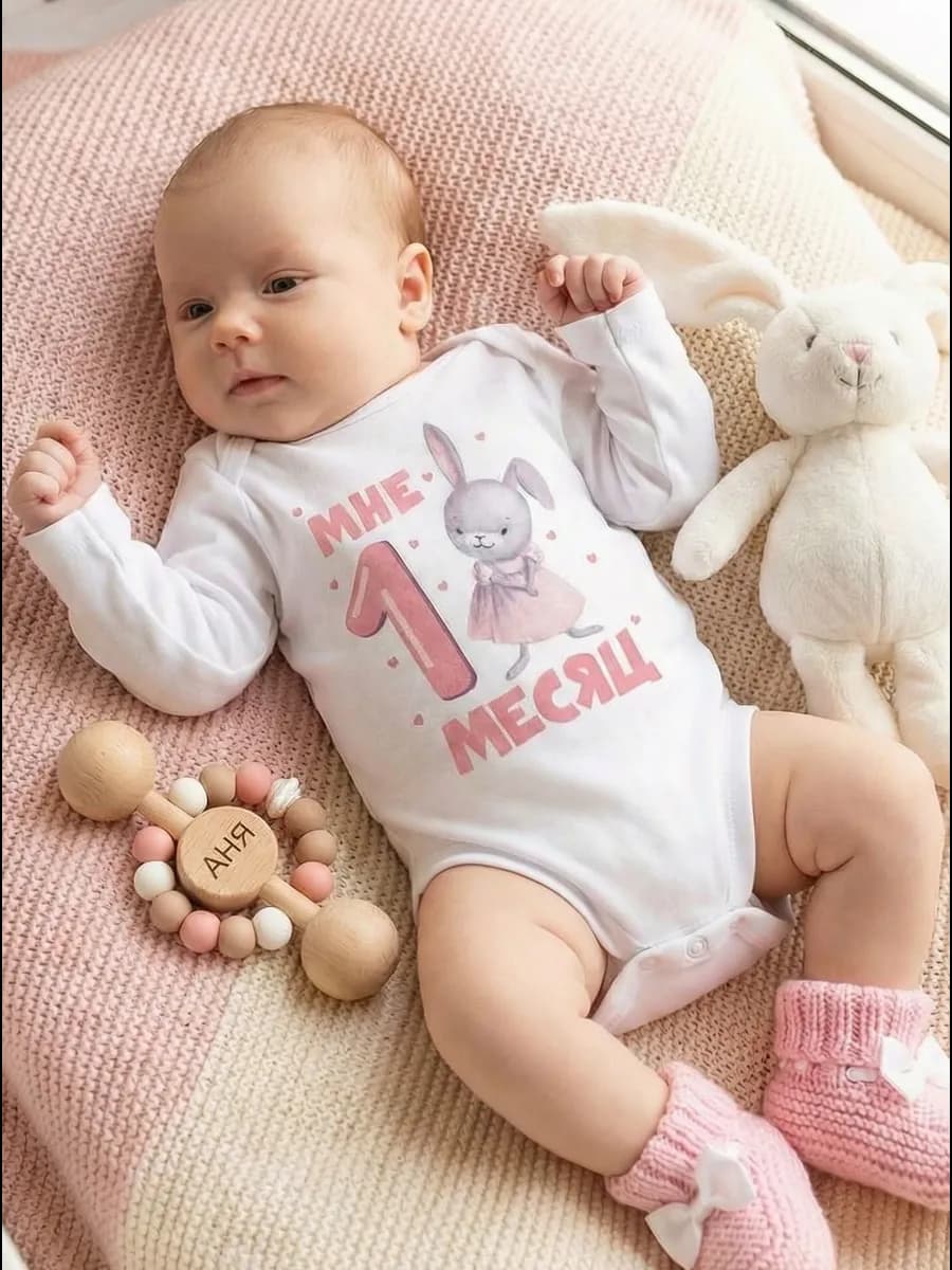 Боди для новорожденных с надписью "Мне 1 месяц"