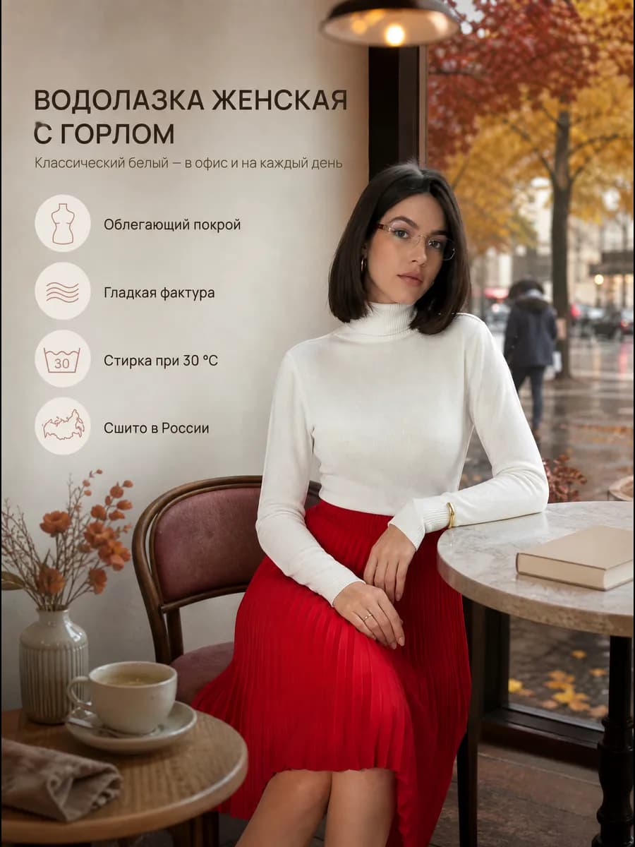 Гладкая водолазка с горлом и длинным рукавом