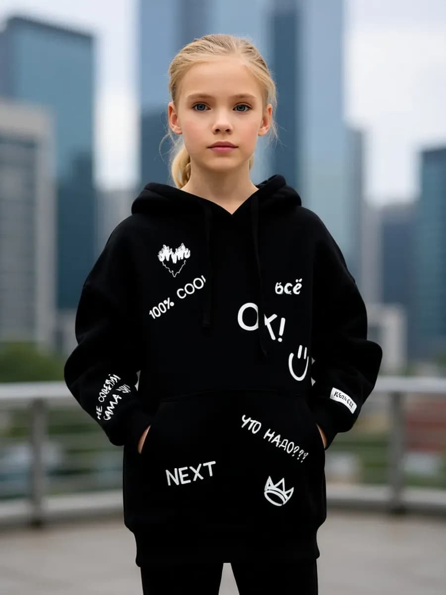 Худи оверсайз для подростка с начесом и капюшоном