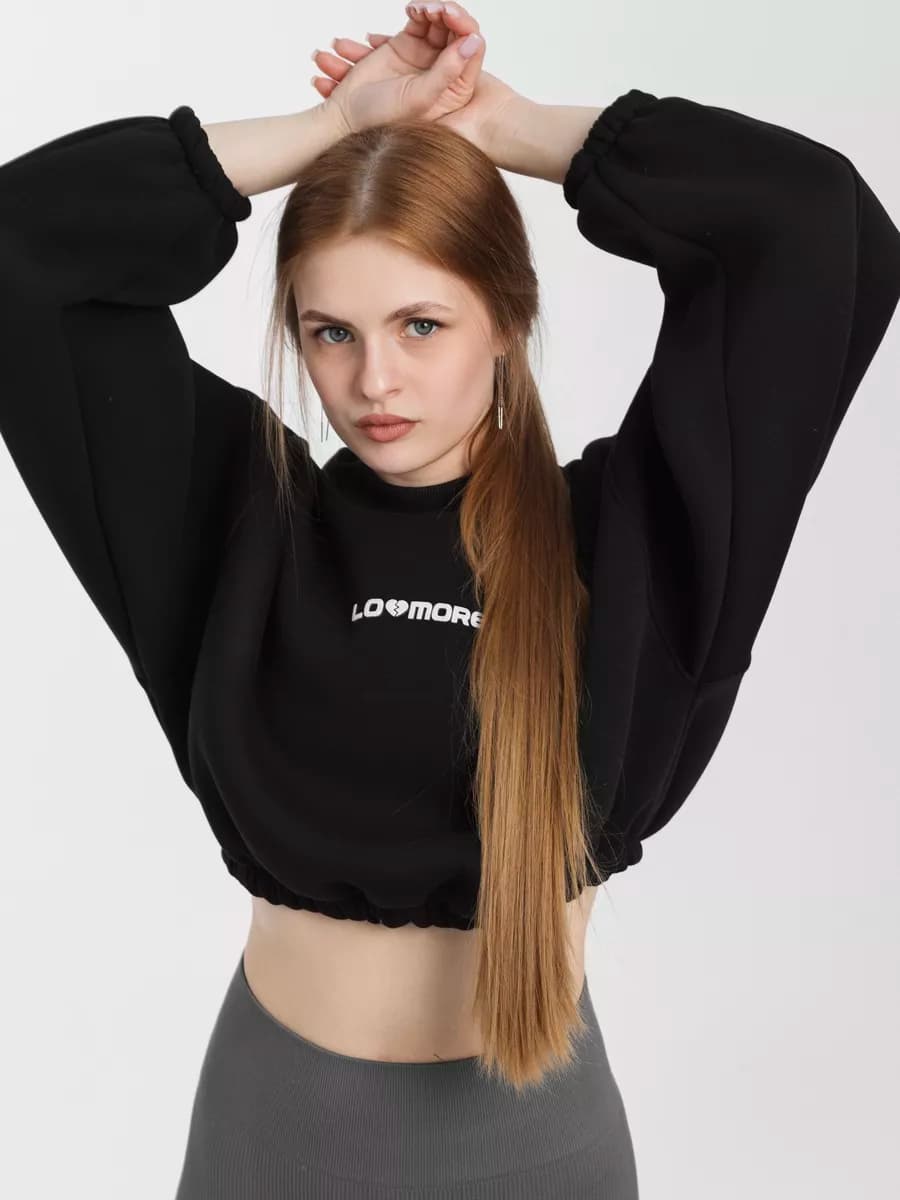 Укороченная толстовка свитшот оверсайз с широкими рукавами