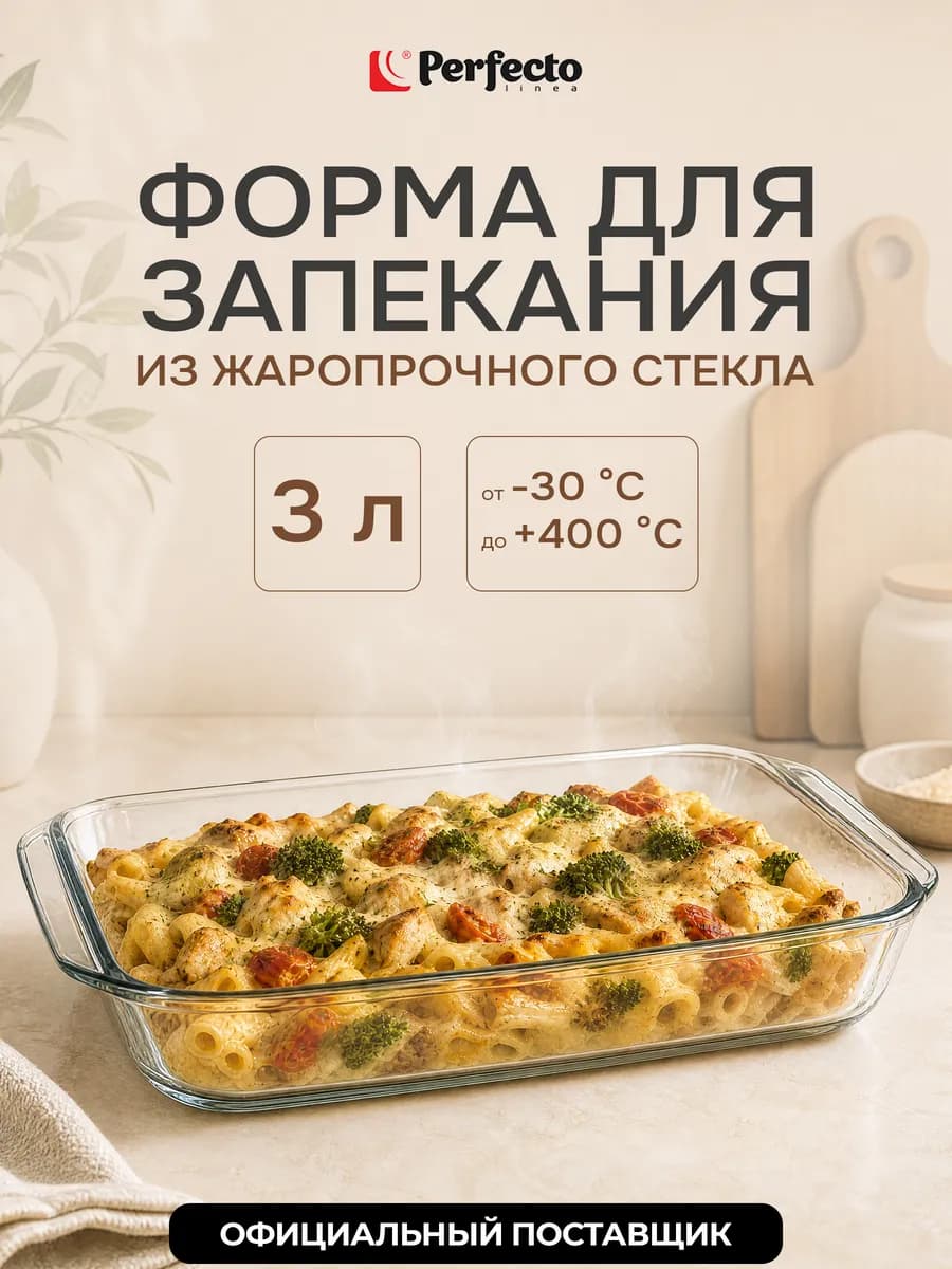 Форма для выпечки из жаропрочного стекла прямоугольная 3 л