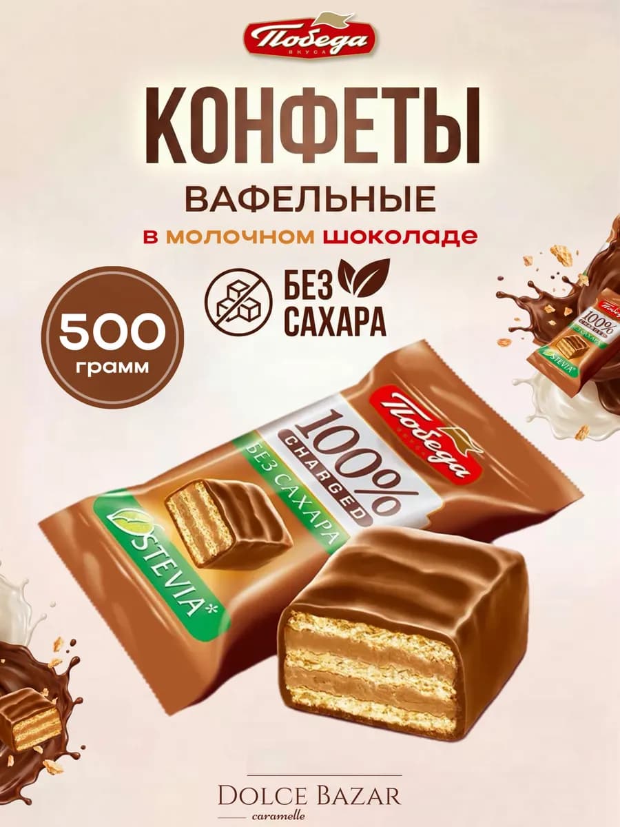 Вафельные конфеты без сахара в молочном шоколаде 500 гр