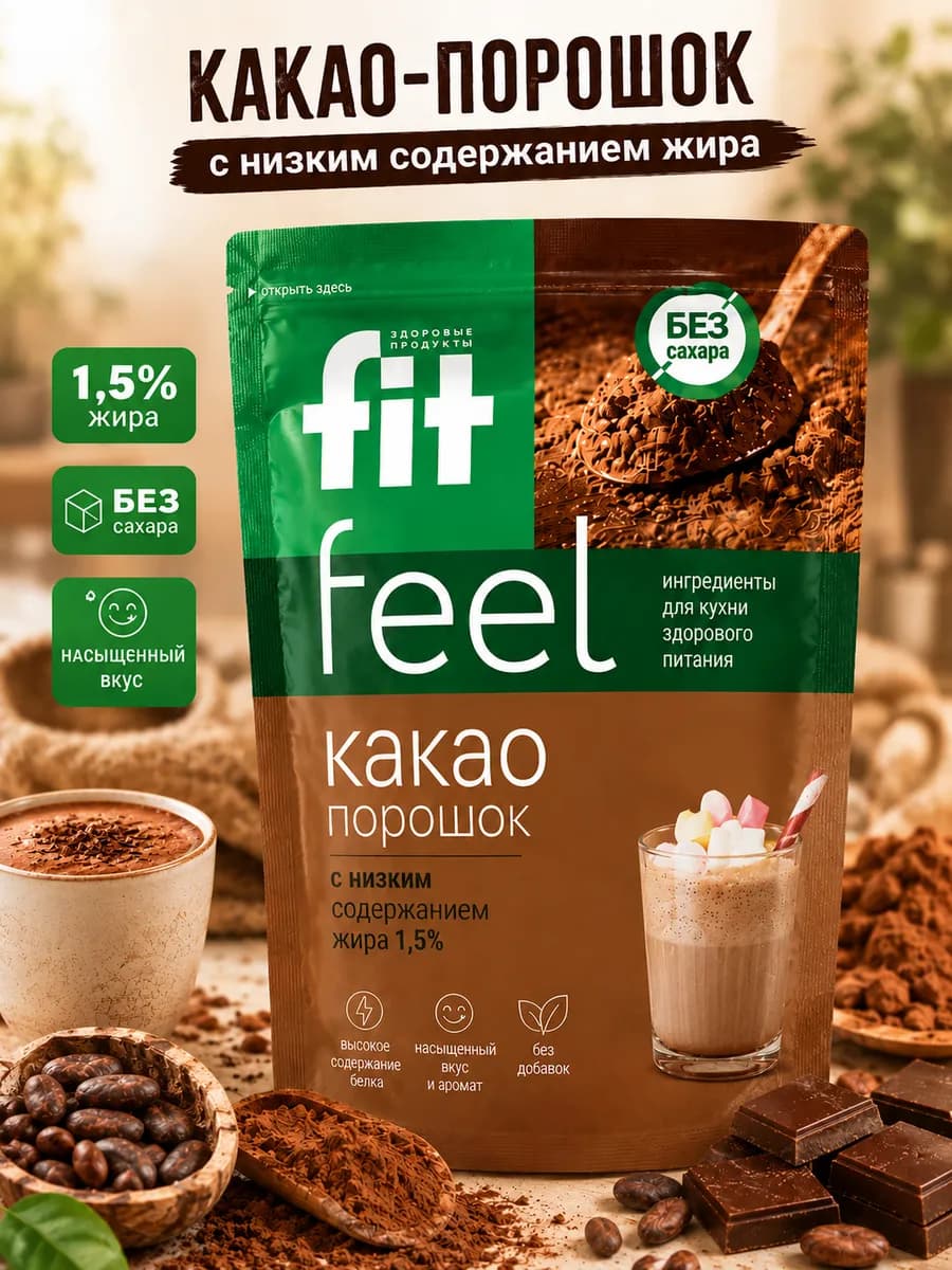 Какао-порошок натуральный обезжиренный 1,5%,150 г