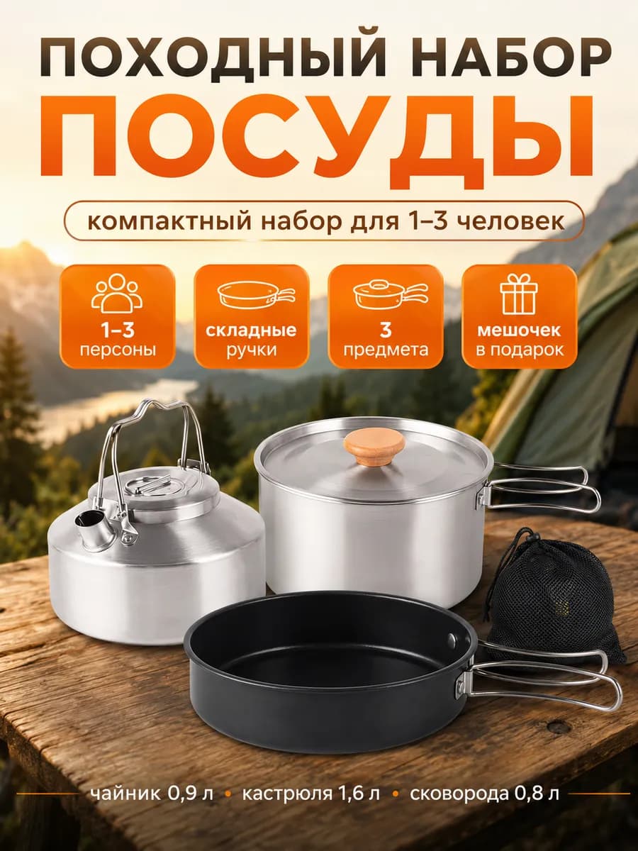 Набор туристической походной посуды на 1-3 персоны