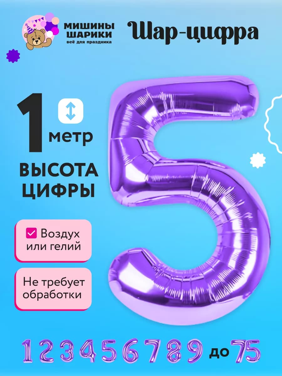 Фольгированная цифра на день рождения 5 лет