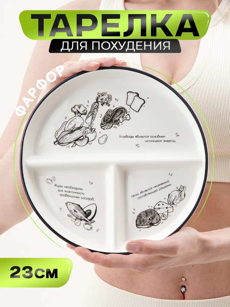 Тарелка гарвардская для похудения ПП фарфоровая d=23 см
