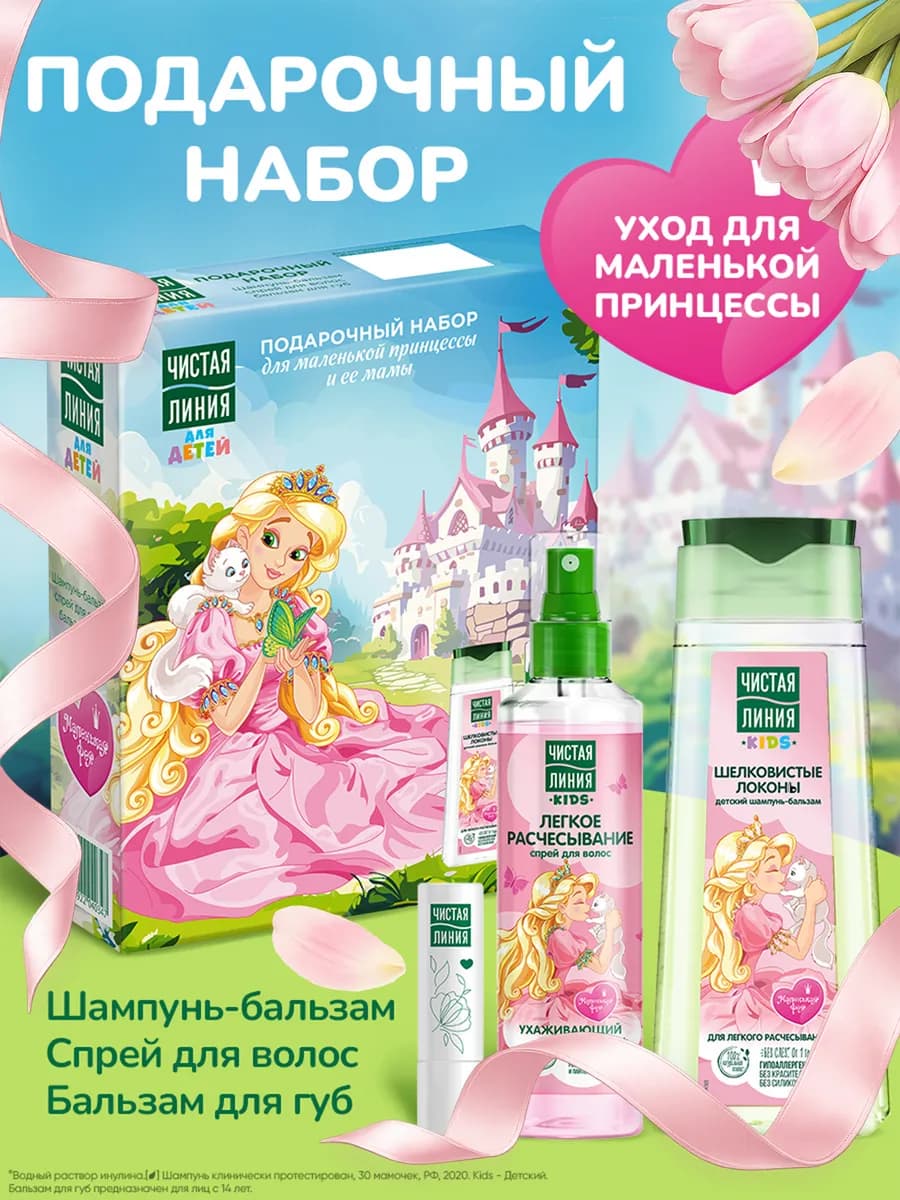 Подарочный набор детский шампунь и спрей для волос бальзам
