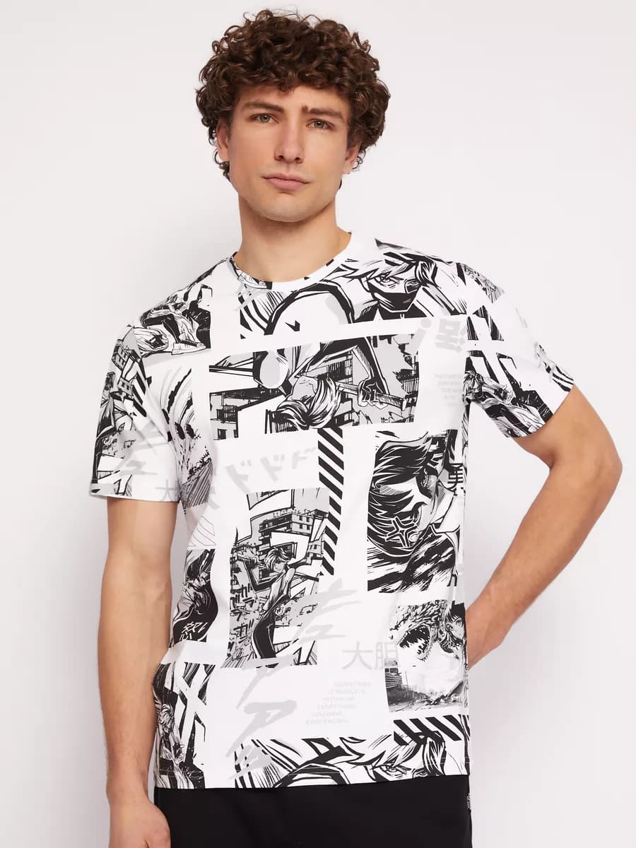 Мужская футболка из хлопка аниме-принт - фото 1