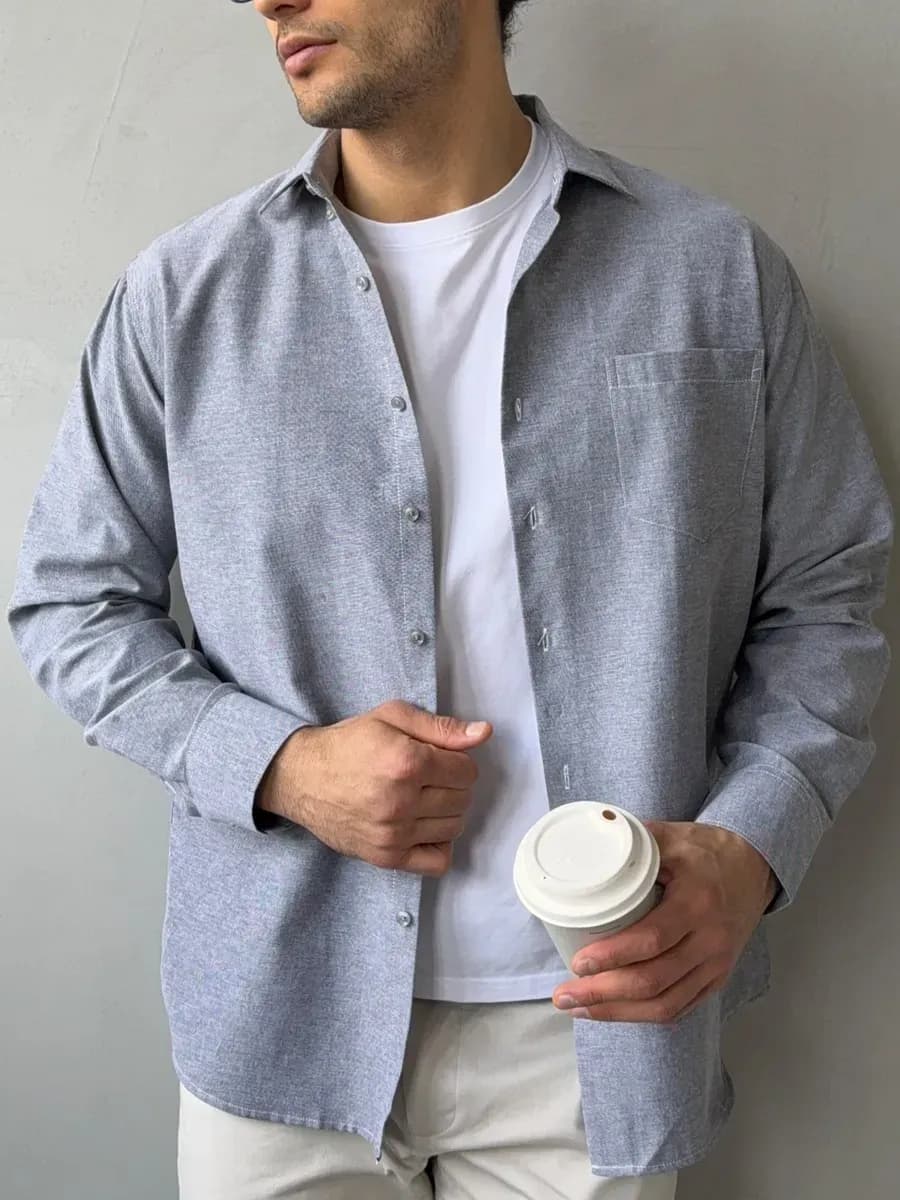 Рубашка с длинным рукавом оверсайз хлопковая