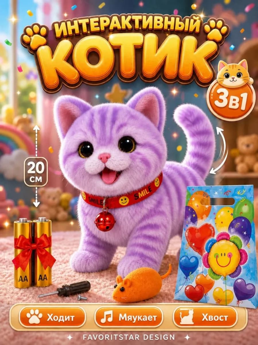 Интерактивная игрушка кошка мягкая котик для детей