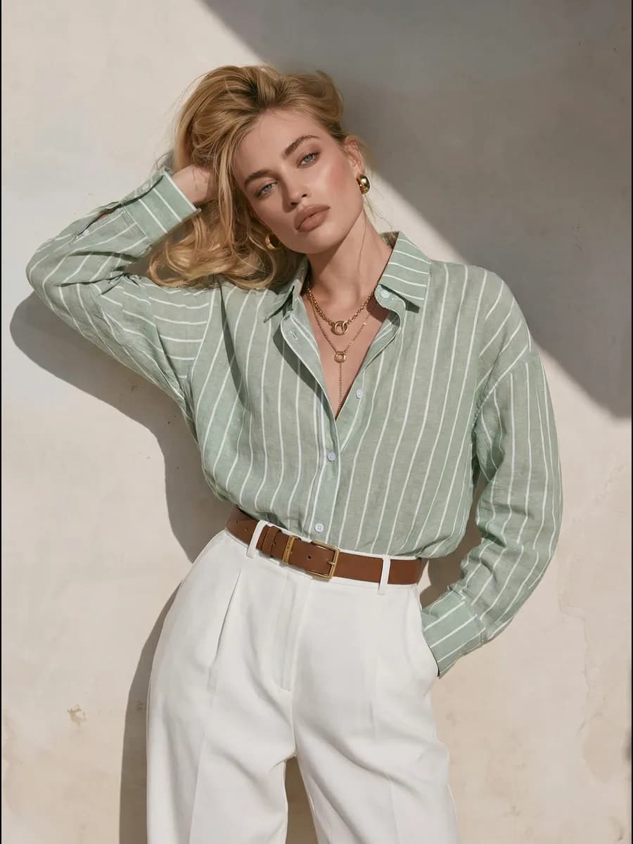 Рубашка оверсайз в полоску удлиненная