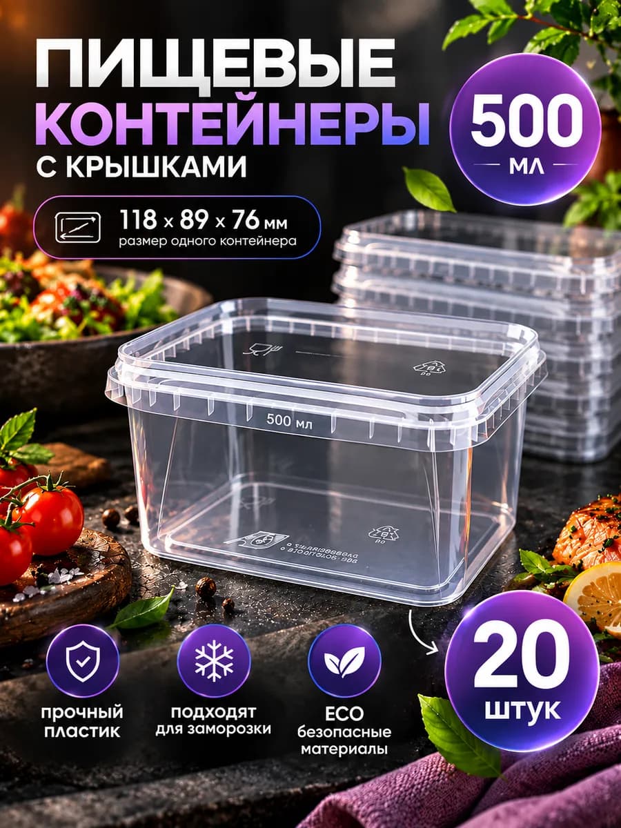 Контейнер для заморозки и хранения с крышкой пищевой 0.5л
