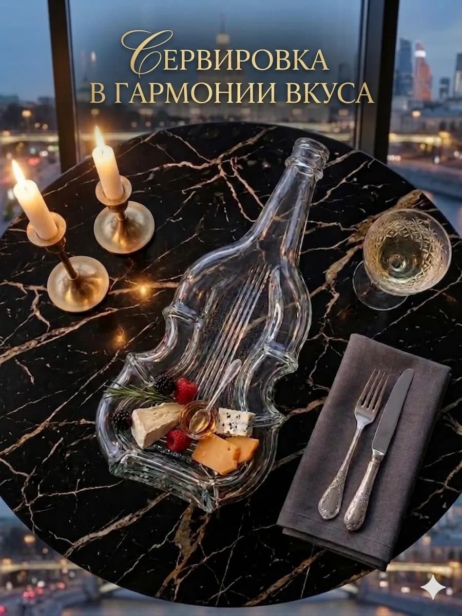 Тарелка бутылка сервировочная Скрипка, подарочный набор