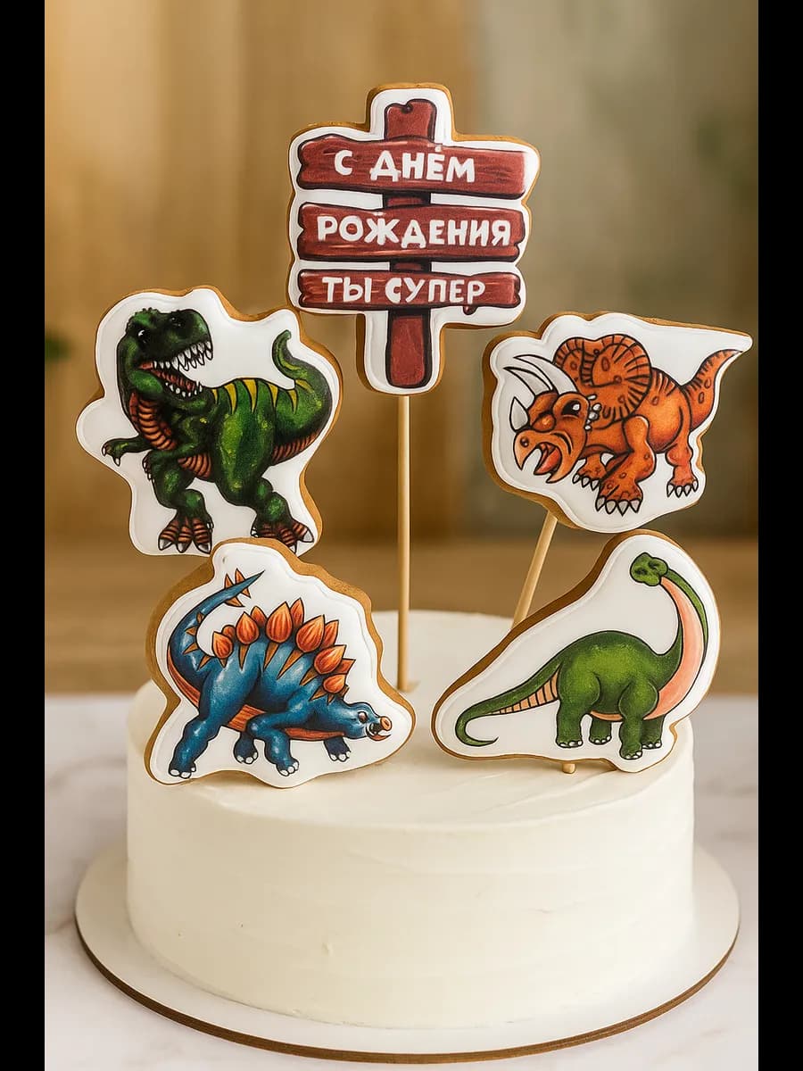 Имбирные пряники на торт для мальчика динозавр