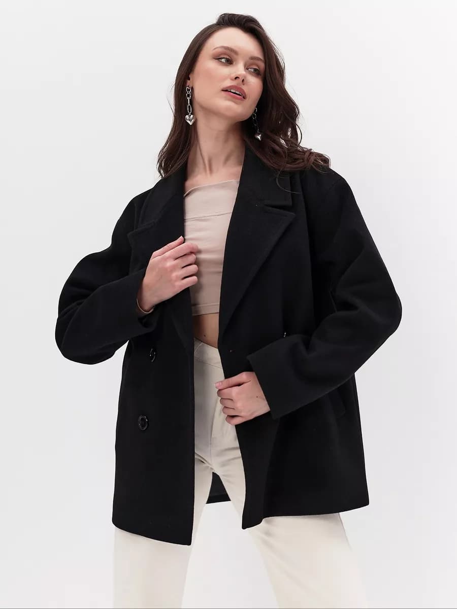 Пальто пиджак демисезонное короткое весна оверсайз черный