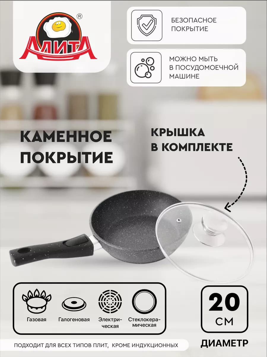 Сковорода с крышкой 20 см маленькая со съемной ручкой
