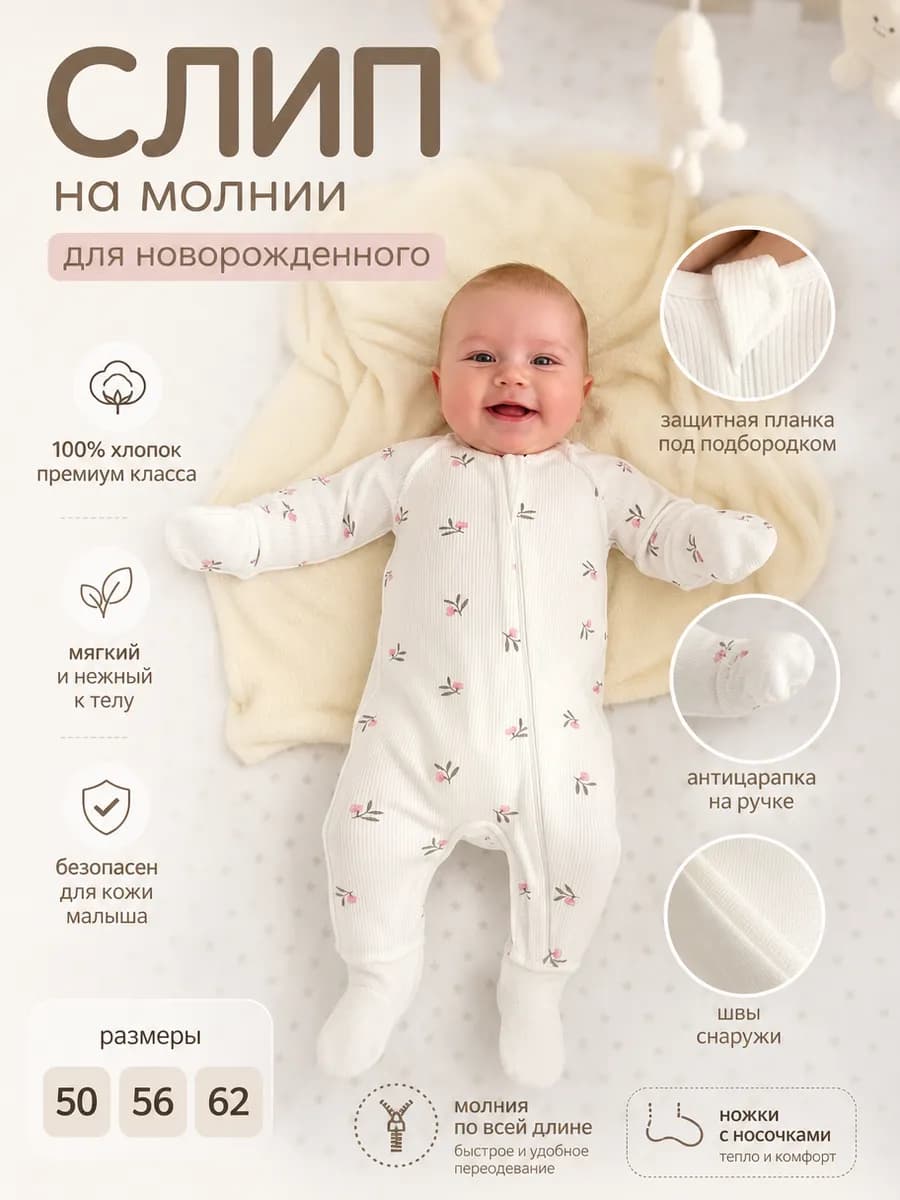 Комбинезон для новорожденных слип на молнии