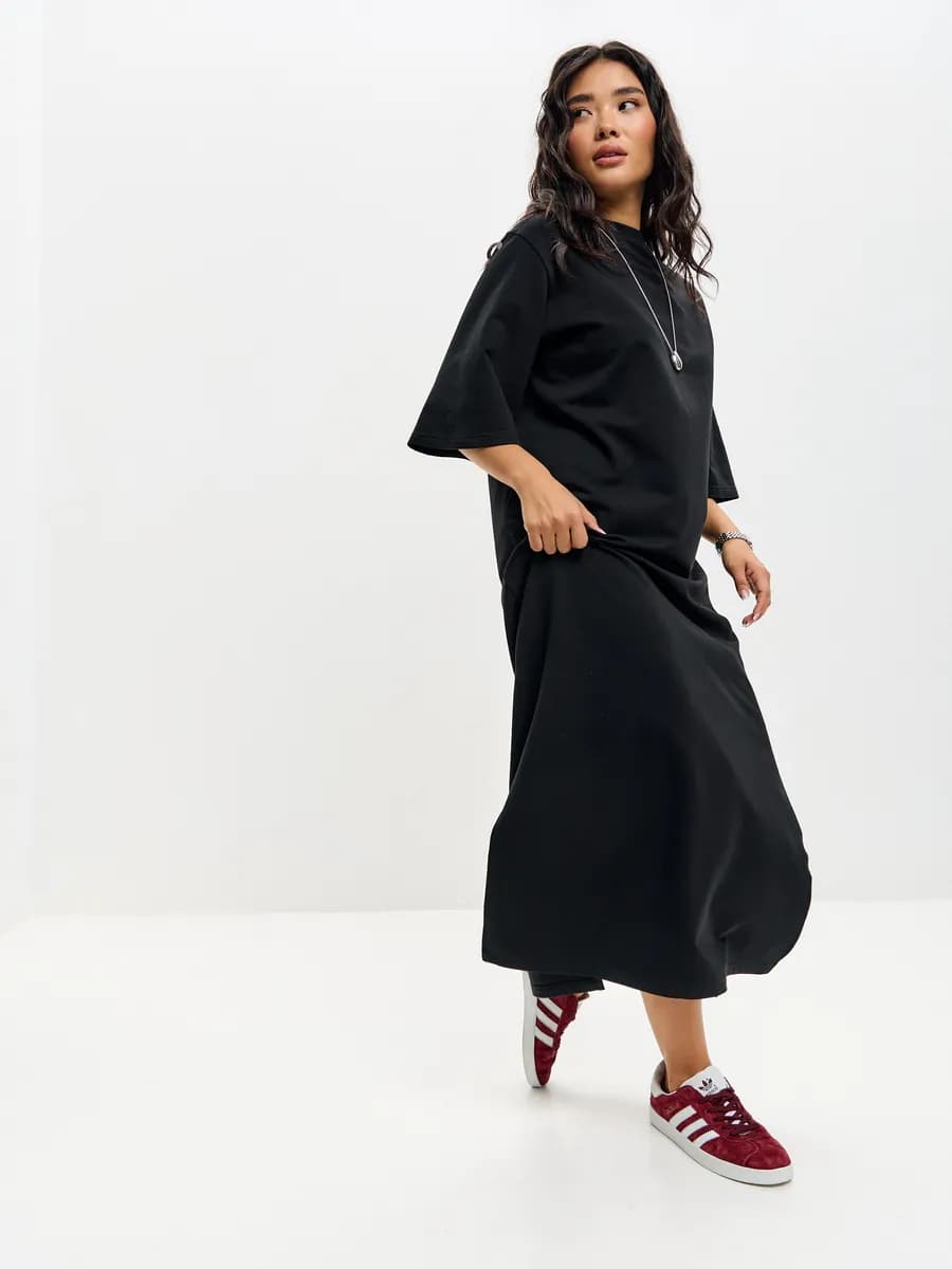 Платье футболка длинное с разрезами оверсайз - фото 1