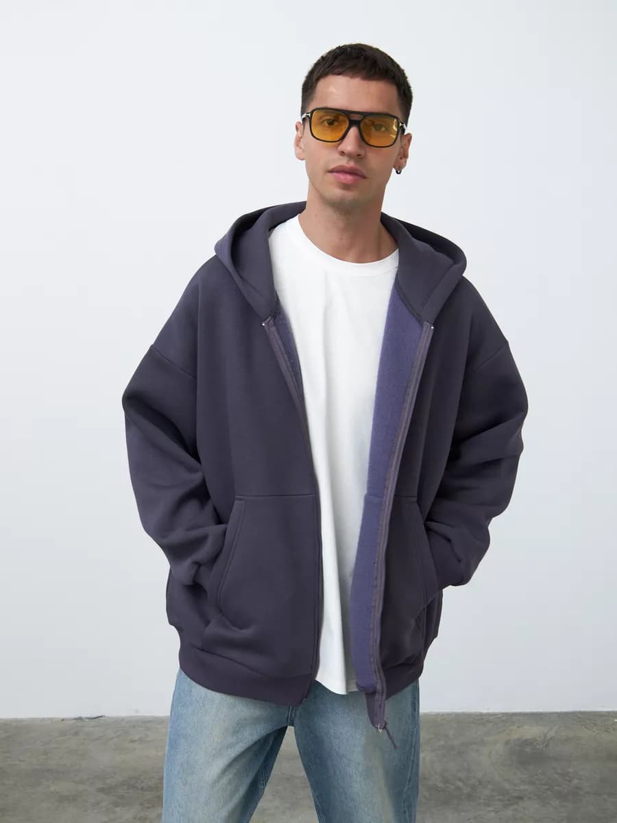 Толстовка на молнии оверсайз утепленная с начесом