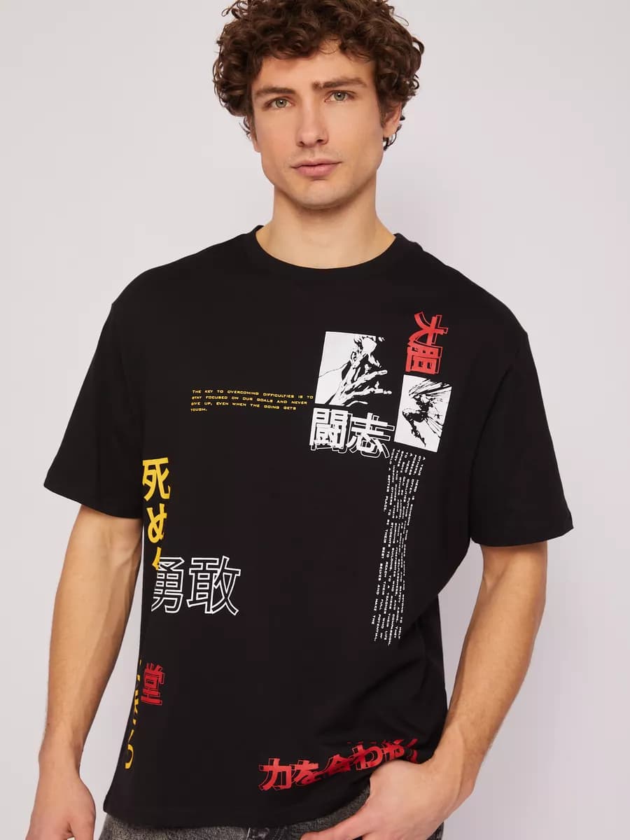 Мужская футболка оверсайз аниме-принт - фото 1