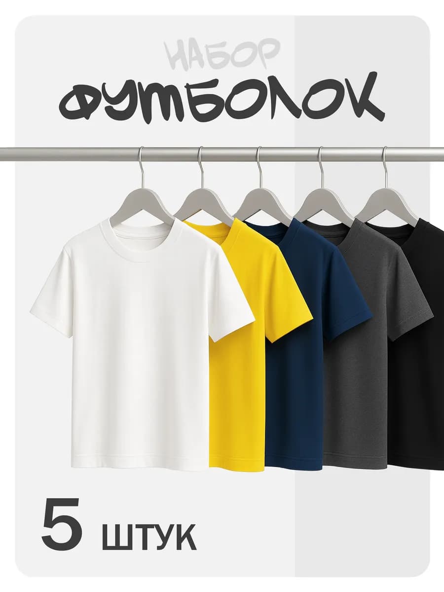 Футболка для детей однотонная набор 5 штук