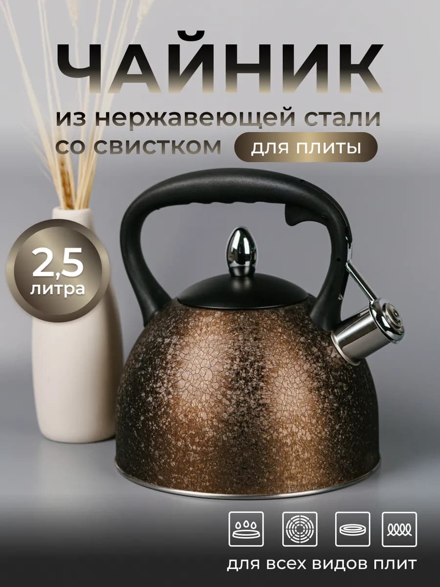 Чайник для плиты со свистком из нержавеющей стали 2,5л