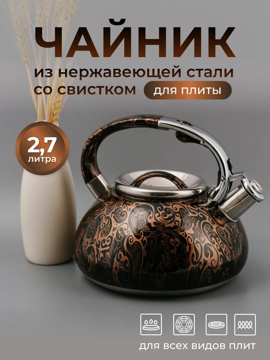 Чайник для плиты со свистком из нержавеющей стали 2,7л