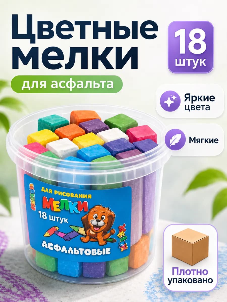 Мелки цветные для асфальта,18 штук